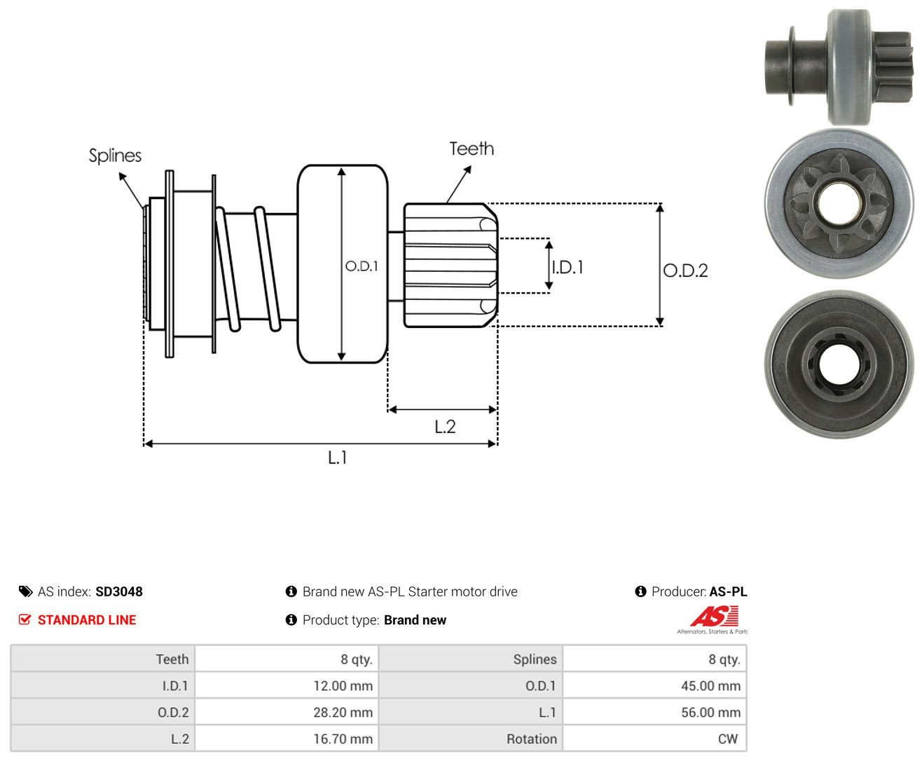 Roda-livre do motor de arranco SD3048 As-pl