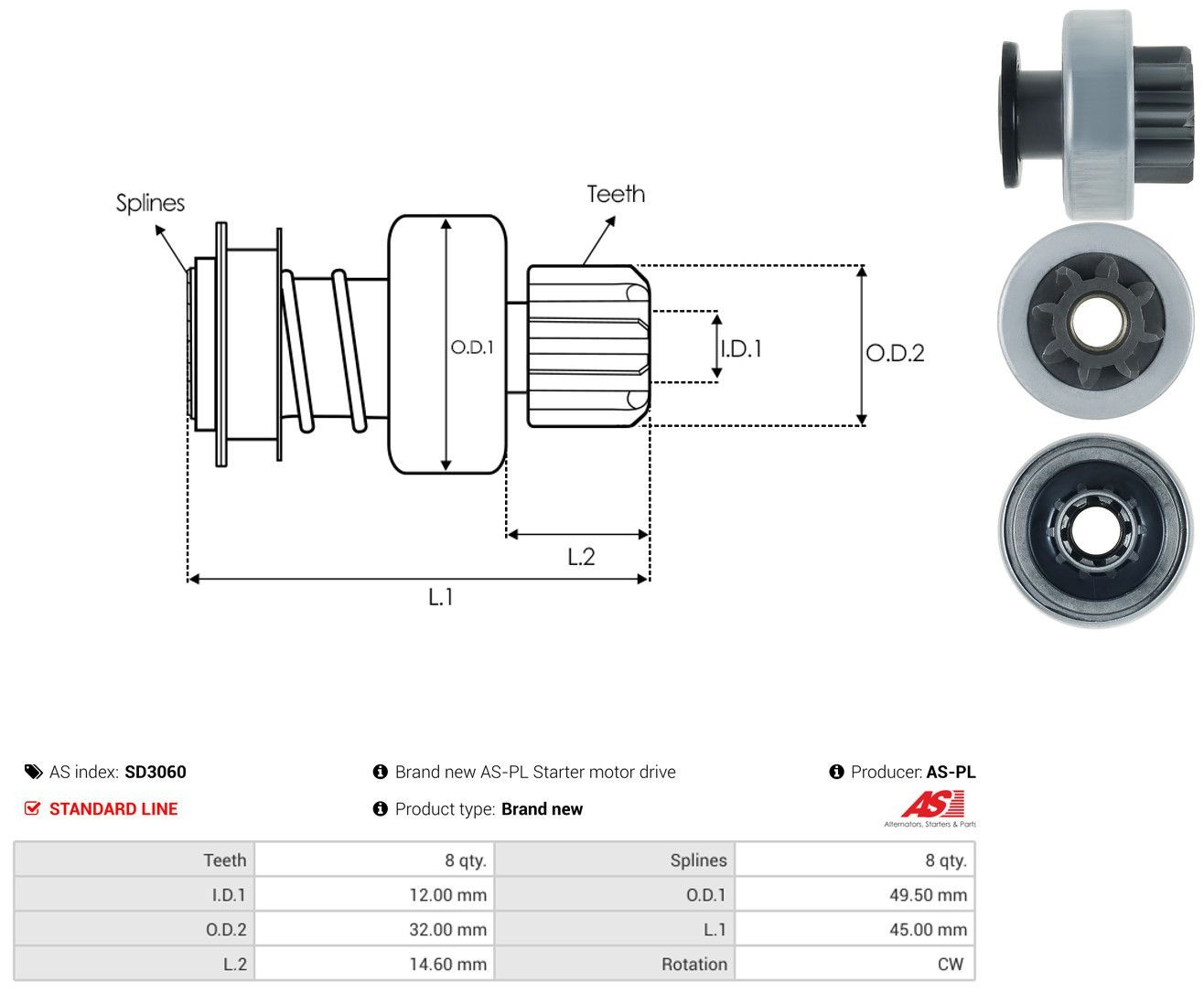 Roda-livre do motor de arranco SD3060 As-pl