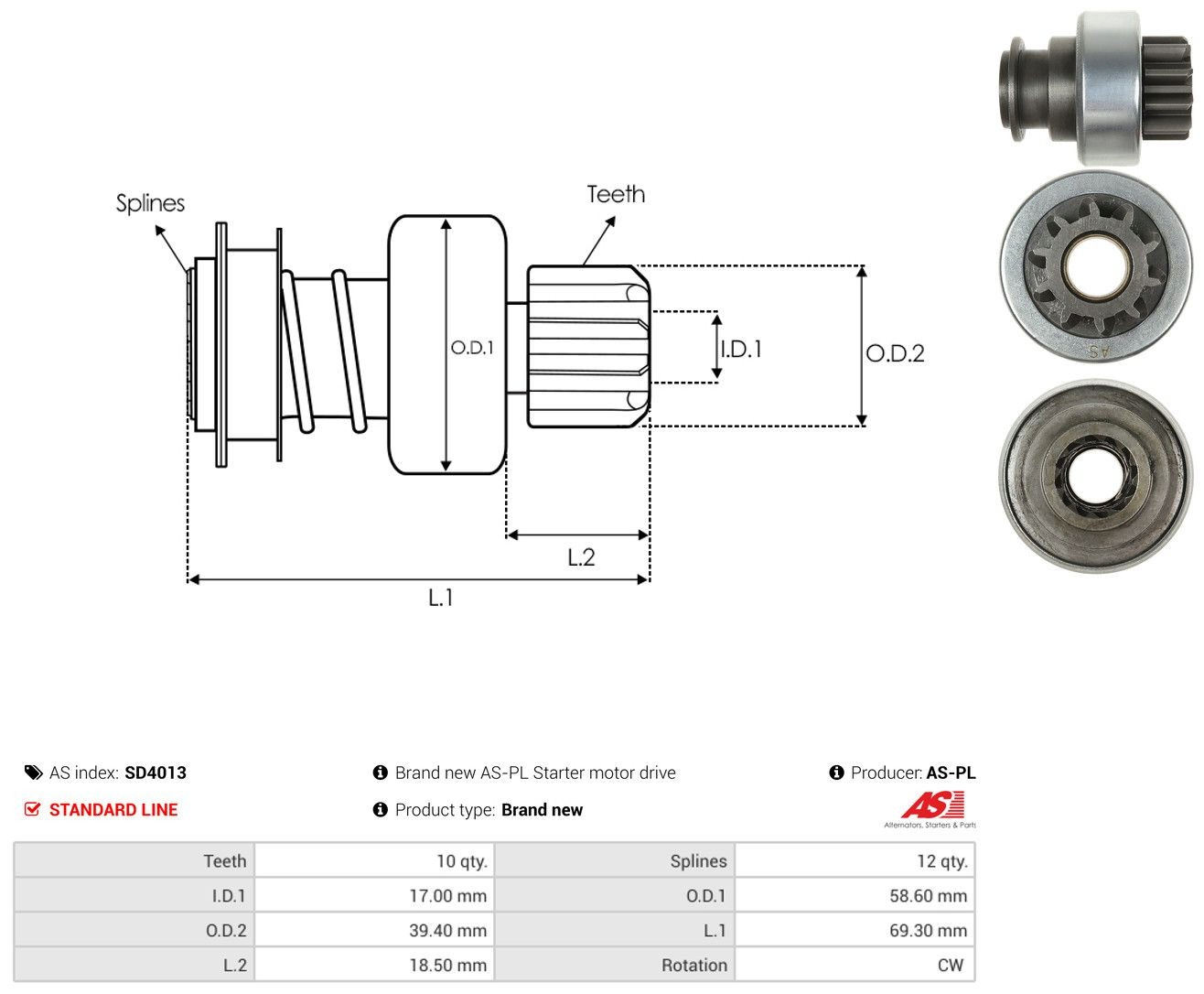 Roda-livre do motor de arranco SD4013 As-pl
