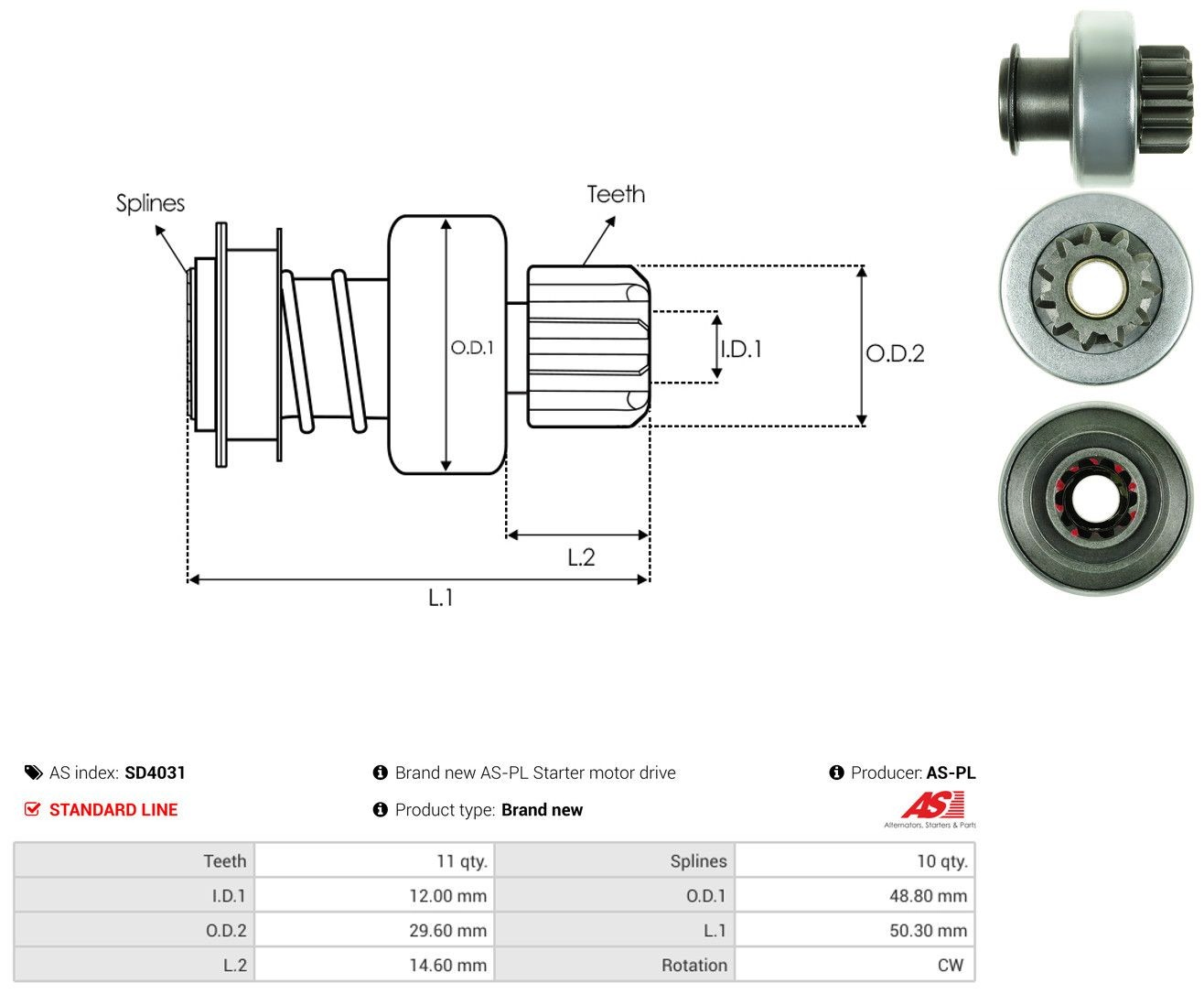 Roda-livre do motor de arranco SD4031 As-pl