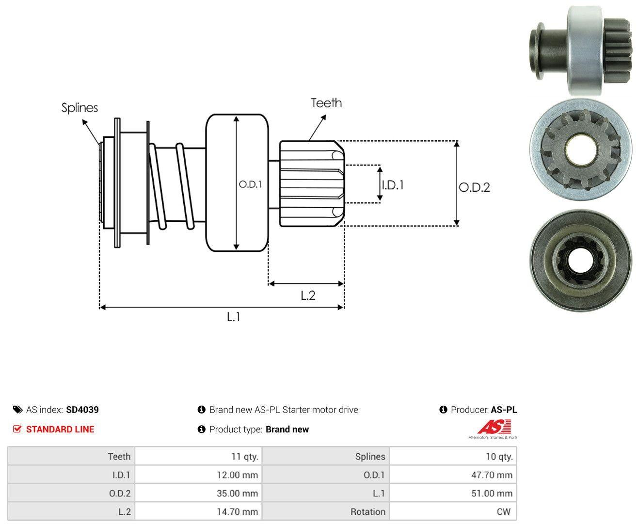 Roda-livre do motor de arranco SD4039 As-pl