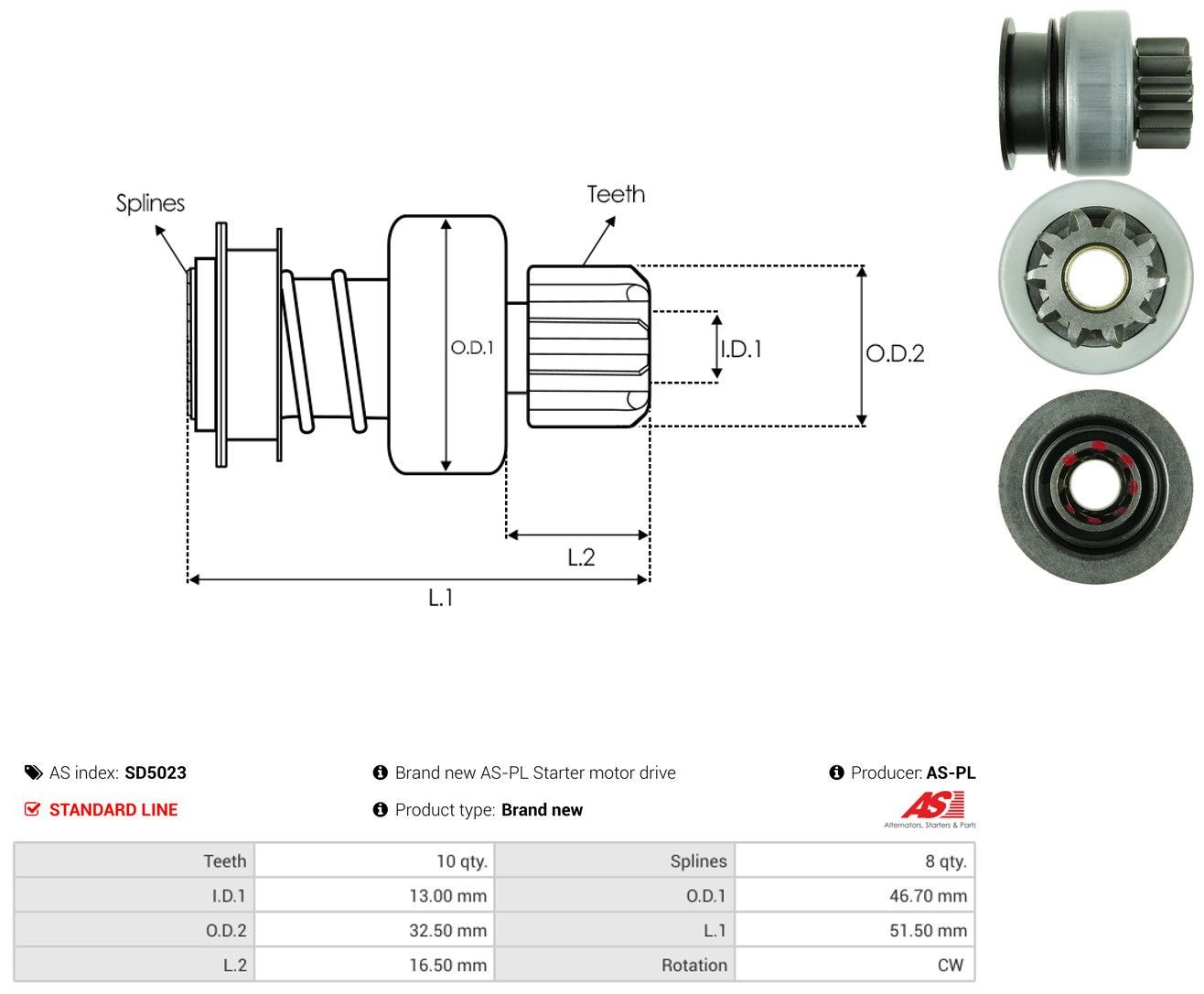 Roda-livre do motor de arranco SD5023 As-pl
