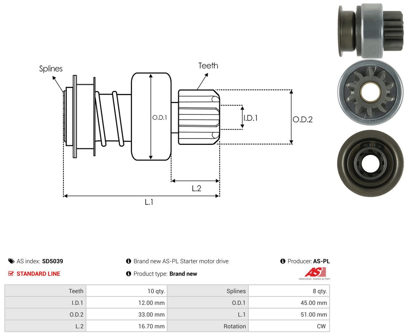Roda-livre do motor de arranco SD5039 As-pl