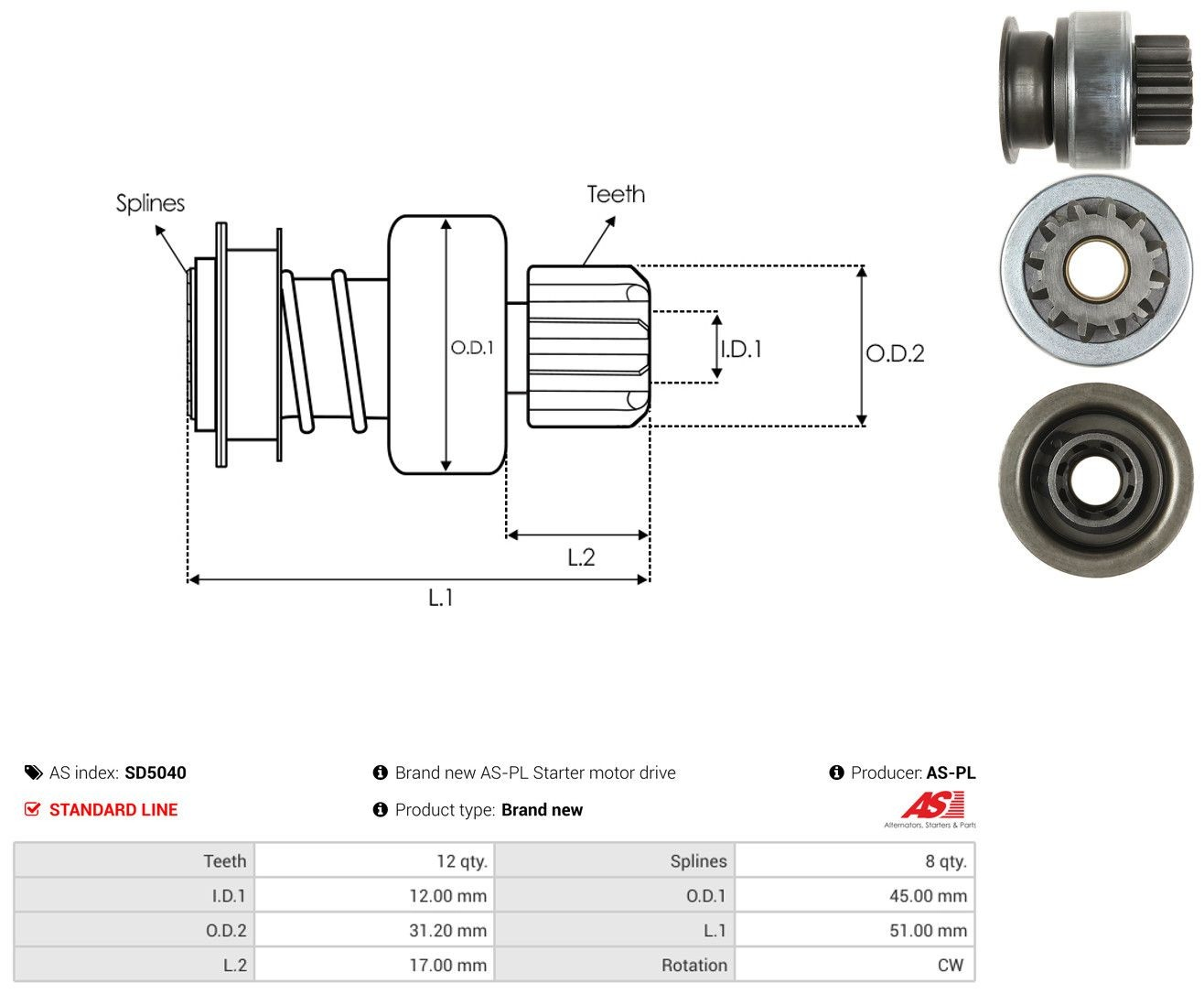 Roda-livre do motor de arranco SD5040 As-pl