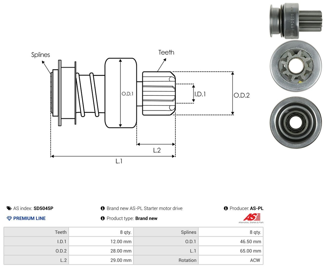 Roda-livre do motor de arranco SD5045P As-pl