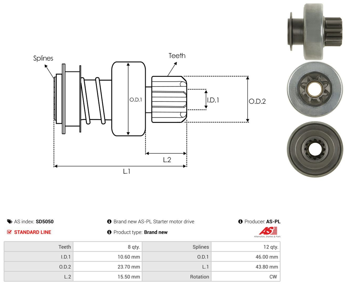 Roda-livre do motor de arranco SD5050 As-pl