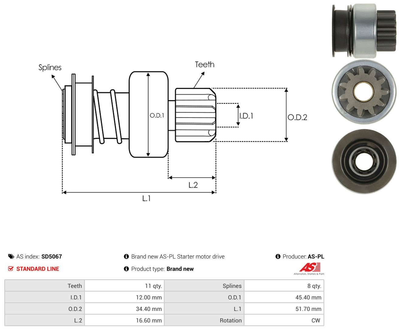 Roda-livre do motor de arranco SD5067 As-pl