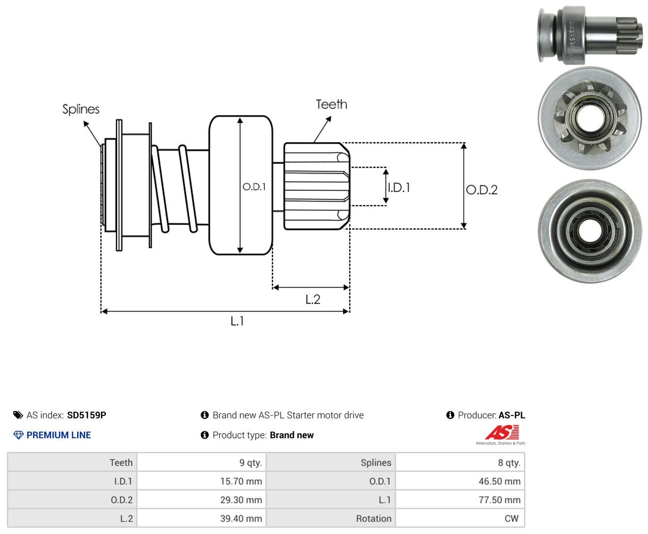 Roda-livre do motor de arranco SD5159P As-pl