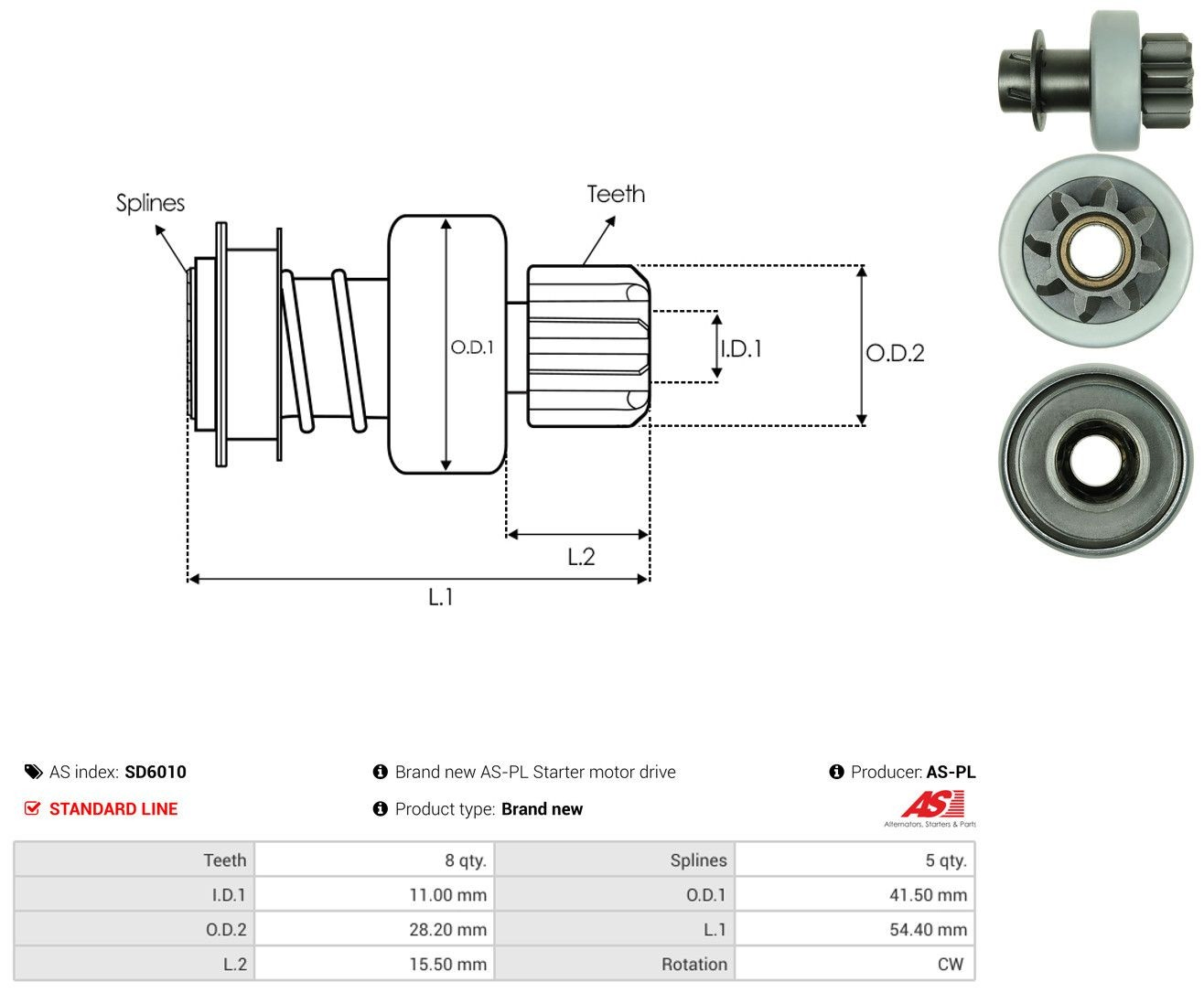 Roda-livre do motor de arranco SD6010 As-pl