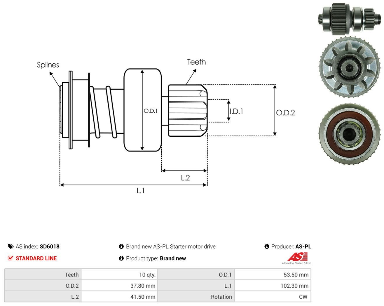 Roda-livre do motor de arranco SD6018 As-pl