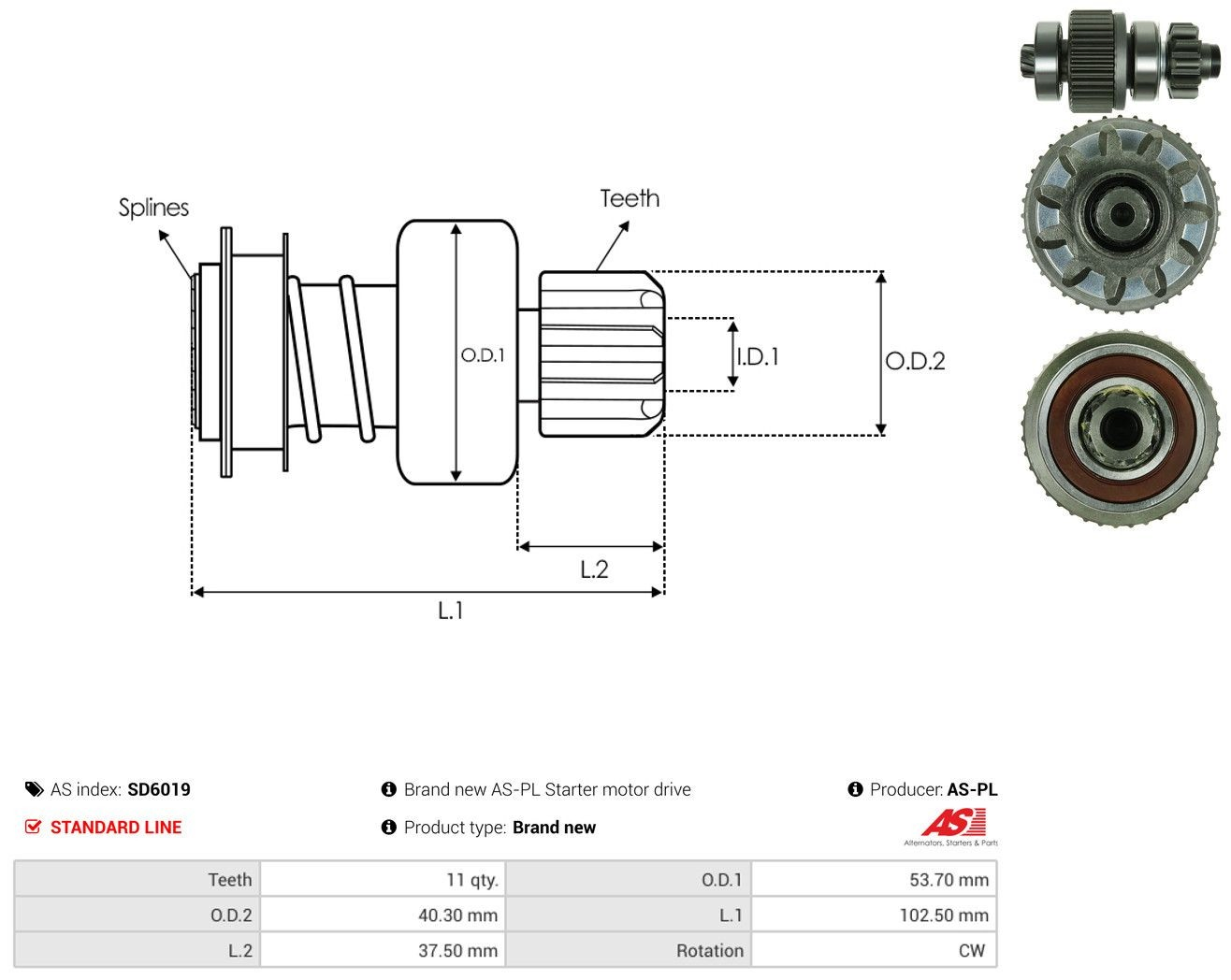 Roda-livre do motor de arranco SD6019 As-pl