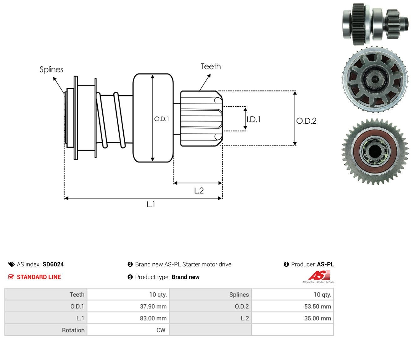Roda-livre do motor de arranco SD6024 As-pl