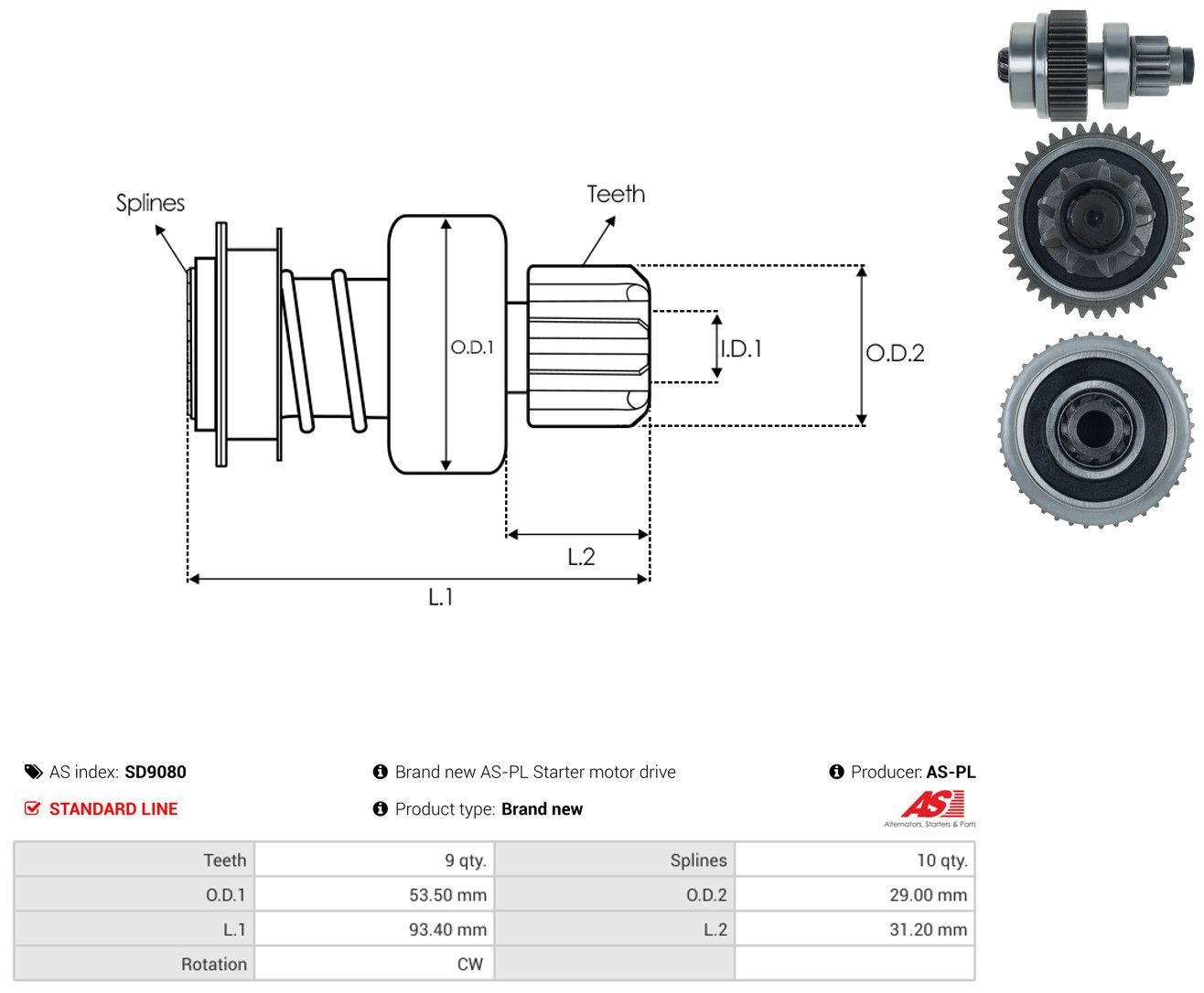 Roda-livre do motor de arranco SD9080 As-pl