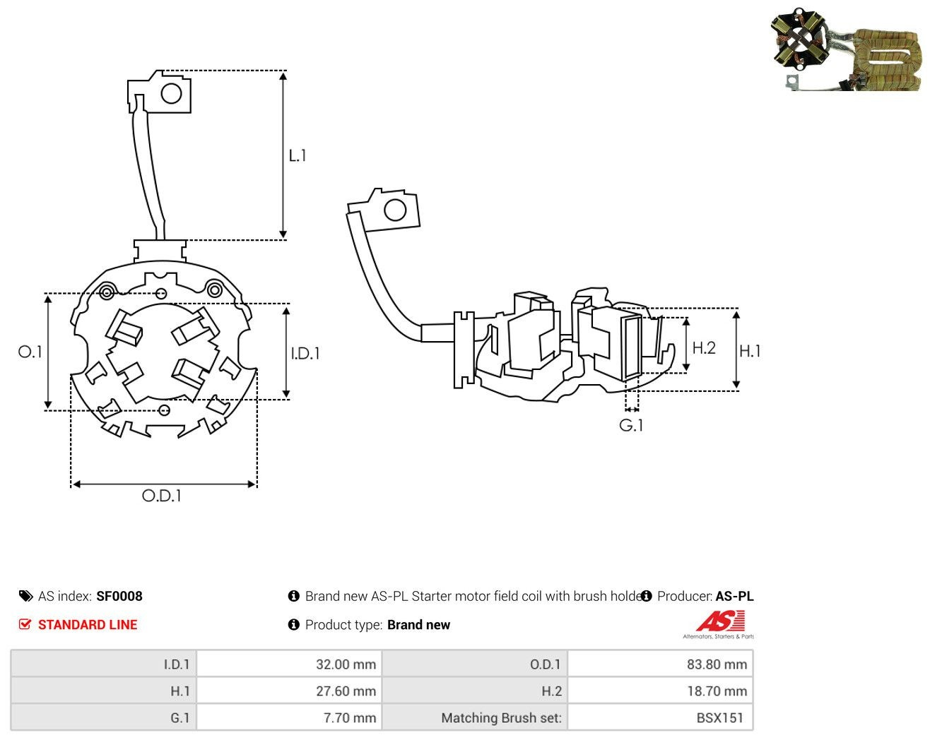 Enrolamento do motor de arranco, estator SF0008 As-pl