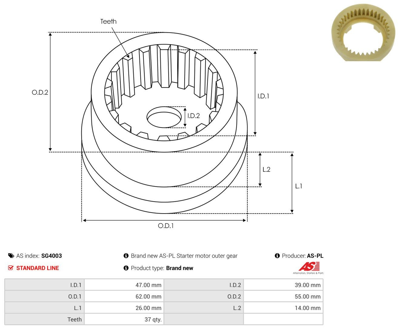 Roda dentada planetária de redutor do motor de arranco SG4003 As-pl