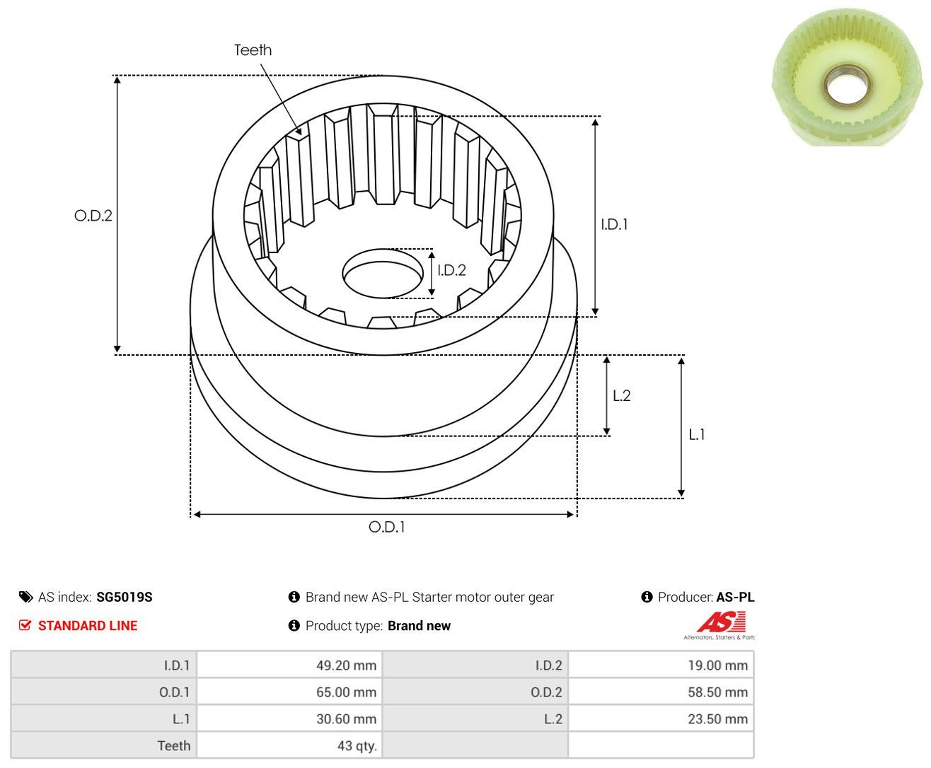 Roda dentada planetária de redutor do motor de arranco As-pl SG5019S preço, a partir de 4,81 USD