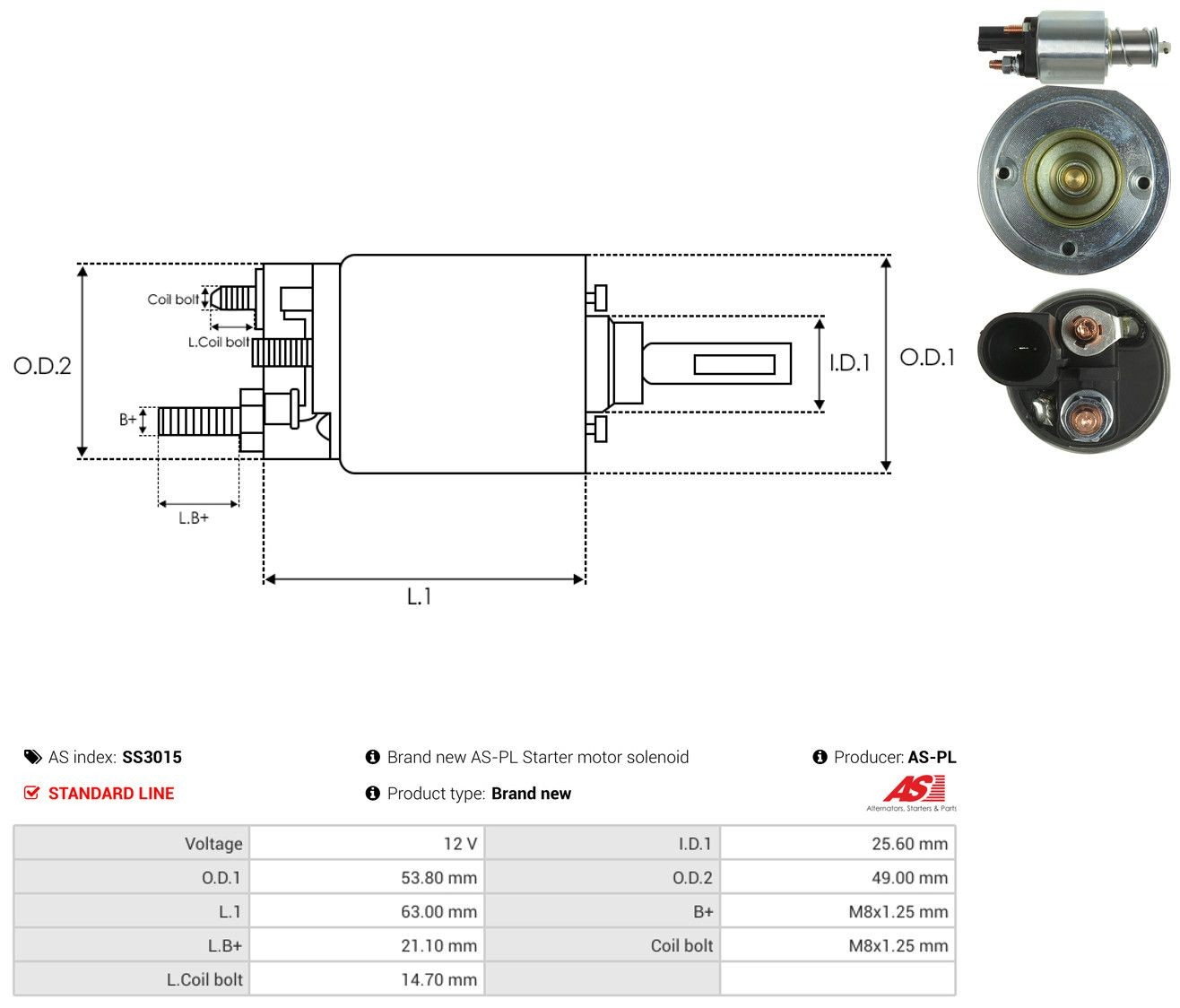 Relê retrator do motor de arranco SS3015 As-pl