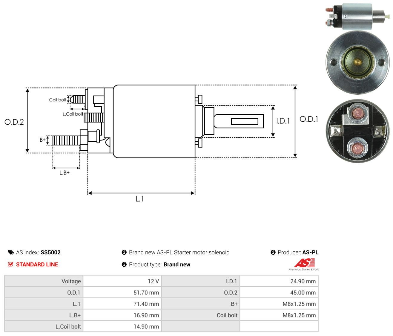 Relê retrator do motor de arranco SS5002 As-pl