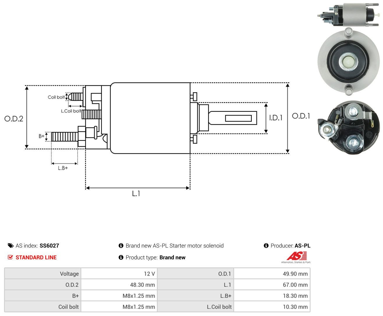 Relê retrator do motor de arranco SS6027 As-pl