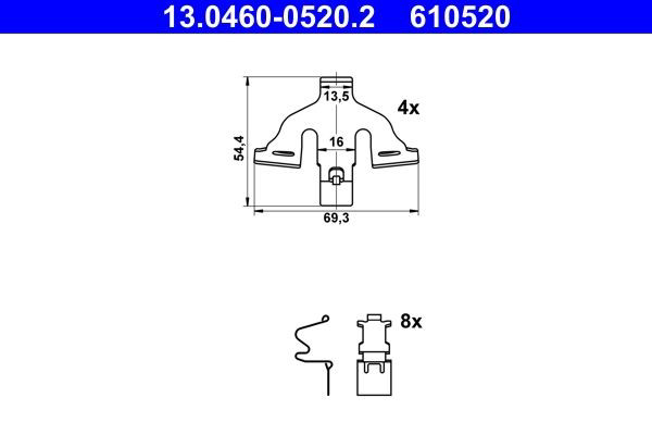 Kit de molas de fixação de sapatas de disco dianteiras ATE 13046005202 preço, a partir de 22,35 USD