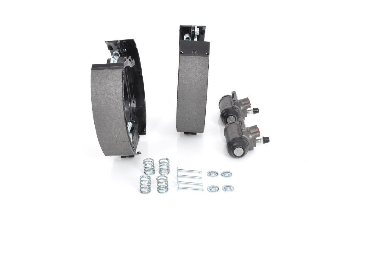 0204114073 Bosch Sapatas do freio traseiras de tambor, montadas com cilindros, kit