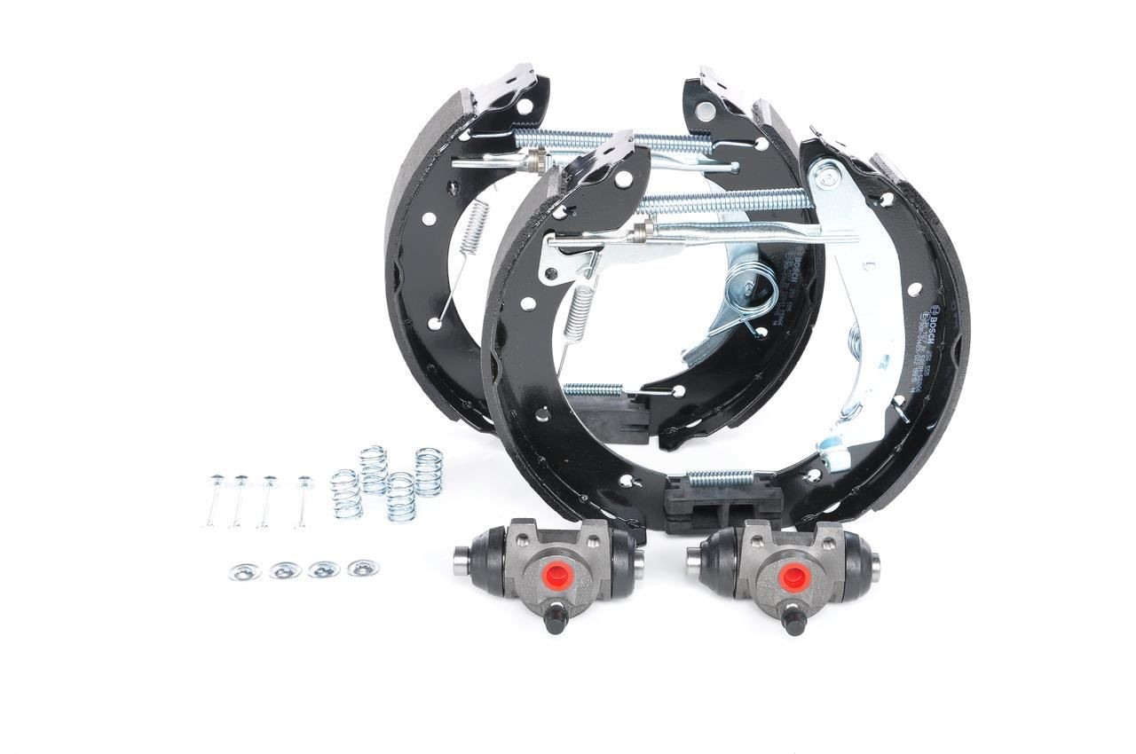Compre 0204114556 Bosch Sapatas do freio traseiras de tambor, montadas com cilindros, kit
