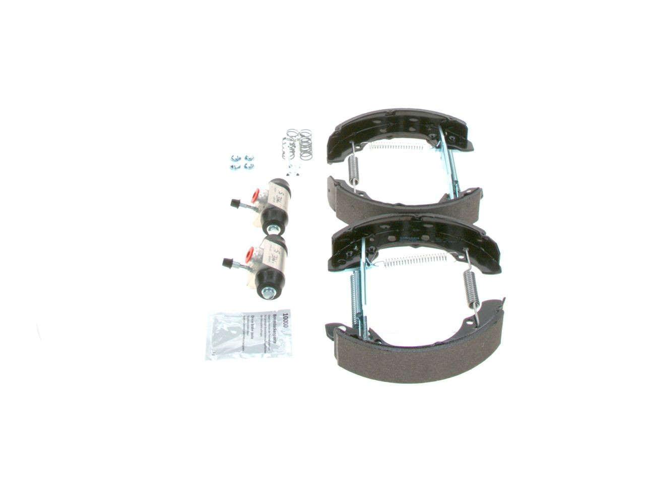 Sapatas do freio traseiras de tambor, montadas com cilindros, kit Bosch 0204114579