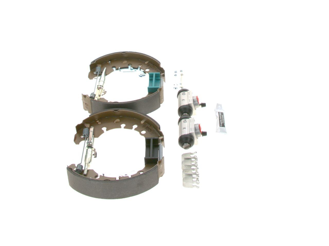 Sapatas do freio traseiras de tambor, montadas com cilindros, kit Bosch 0204114668