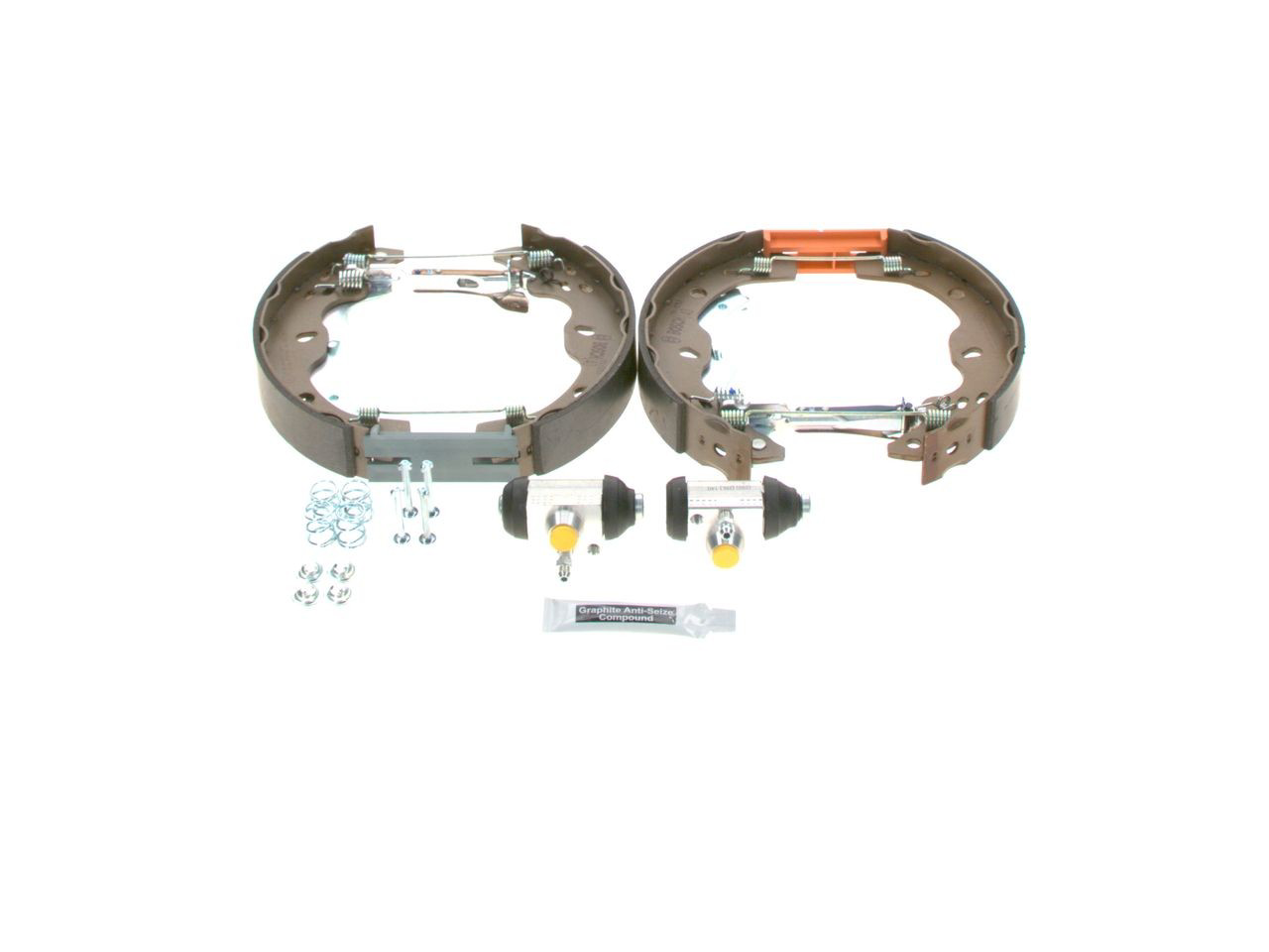 Compre 0204114678 Bosch Sapatas do freio traseiras de tambor, montadas com cilindros, kit