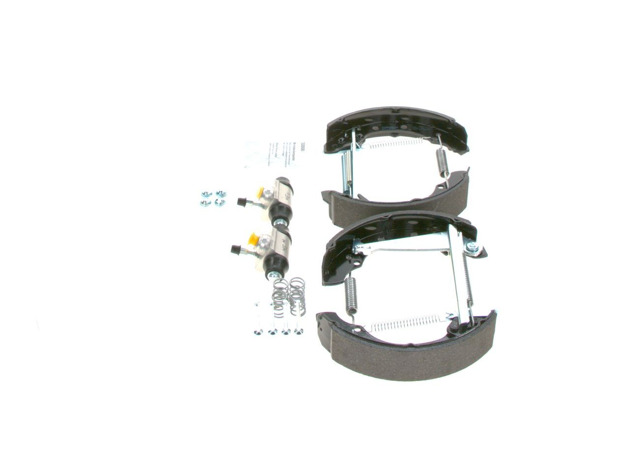 0204114682 Bosch Sapatas do freio traseiras de tambor, montadas com cilindros, kit