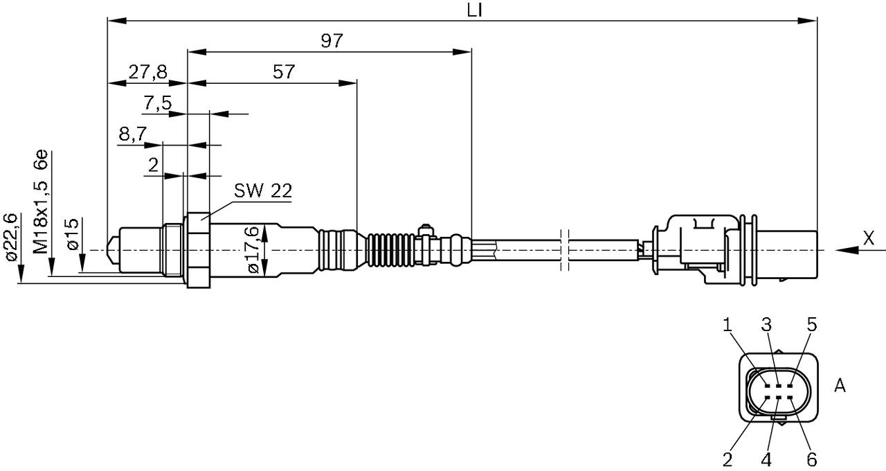 Sonda lambda, sensor de oxigênio até o catalisador 0258017025 Bosch