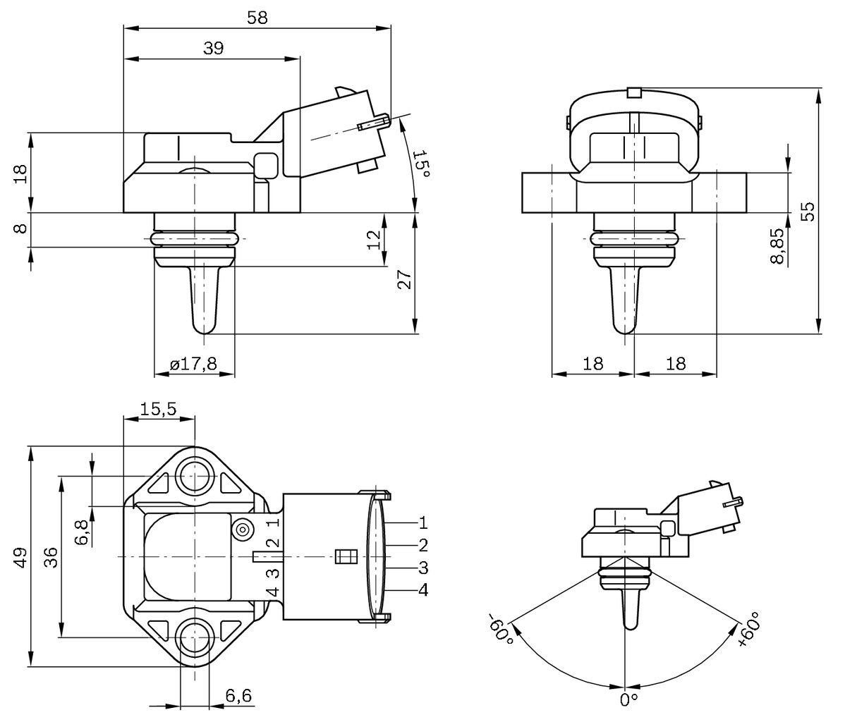 Sensor de pressão de supercompressão 0281002316 Bosch