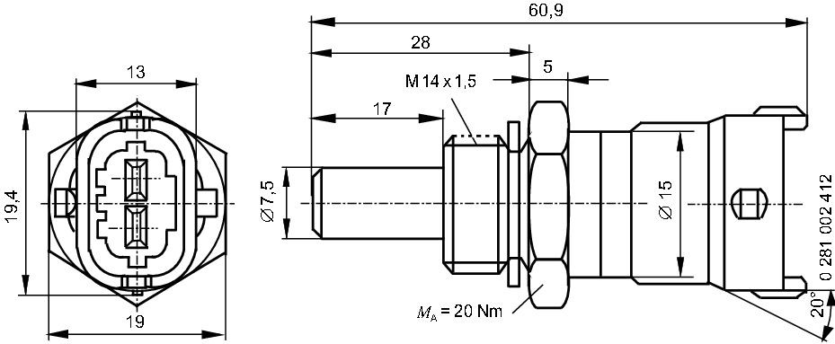 Sensor de temperatura do fluido de esfriamento Bosch 0281002412