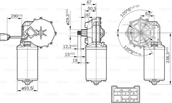 0986337451 Bosch Motor de limpador pára-brisas do pára-brisas