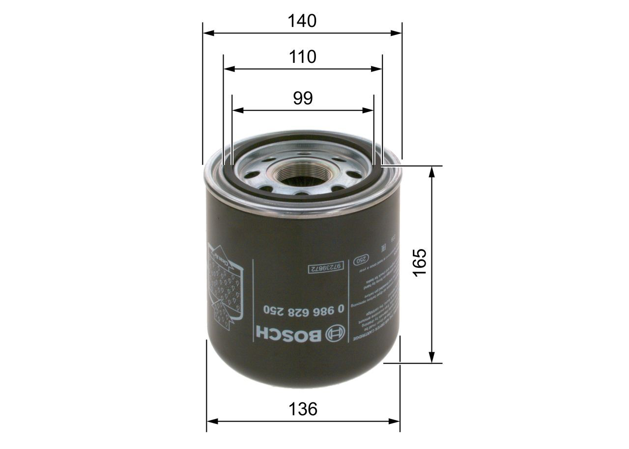 Filtro de secador de ar (separador de umidade e óleo) (TRUCK) 0986628250 Bosch