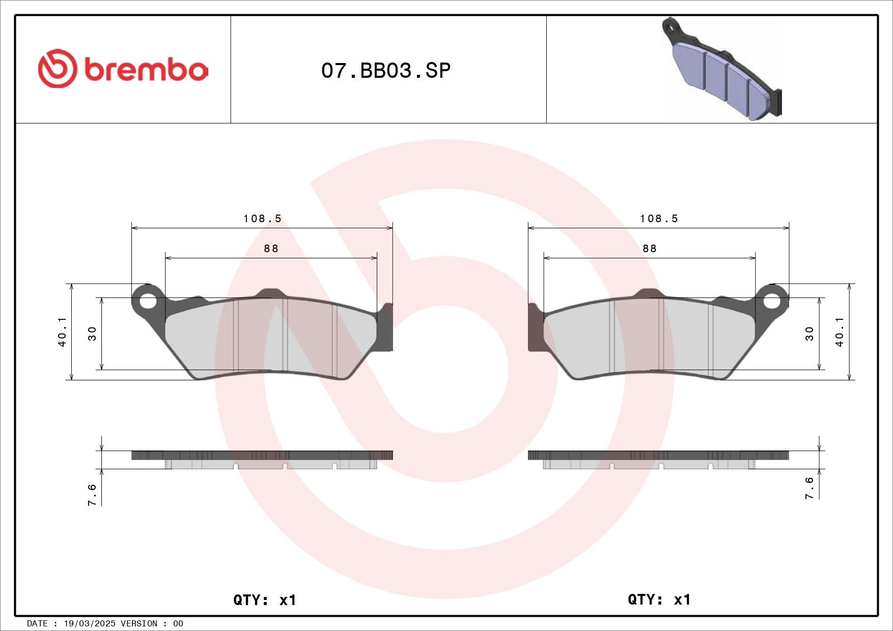 07BB03SP Brembo Sapatas do freio traseiras de disco