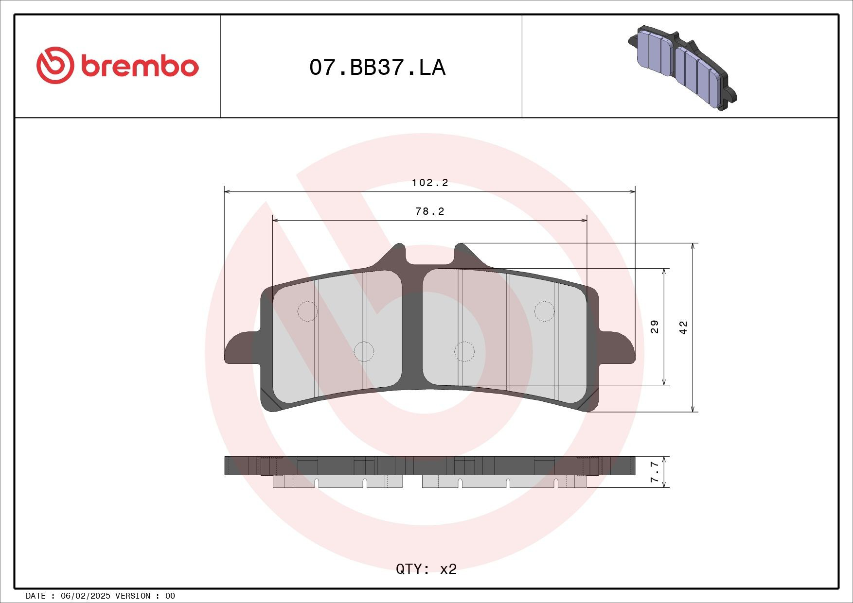 07BB37LA Brembo Sapatas do freio dianteiras de disco