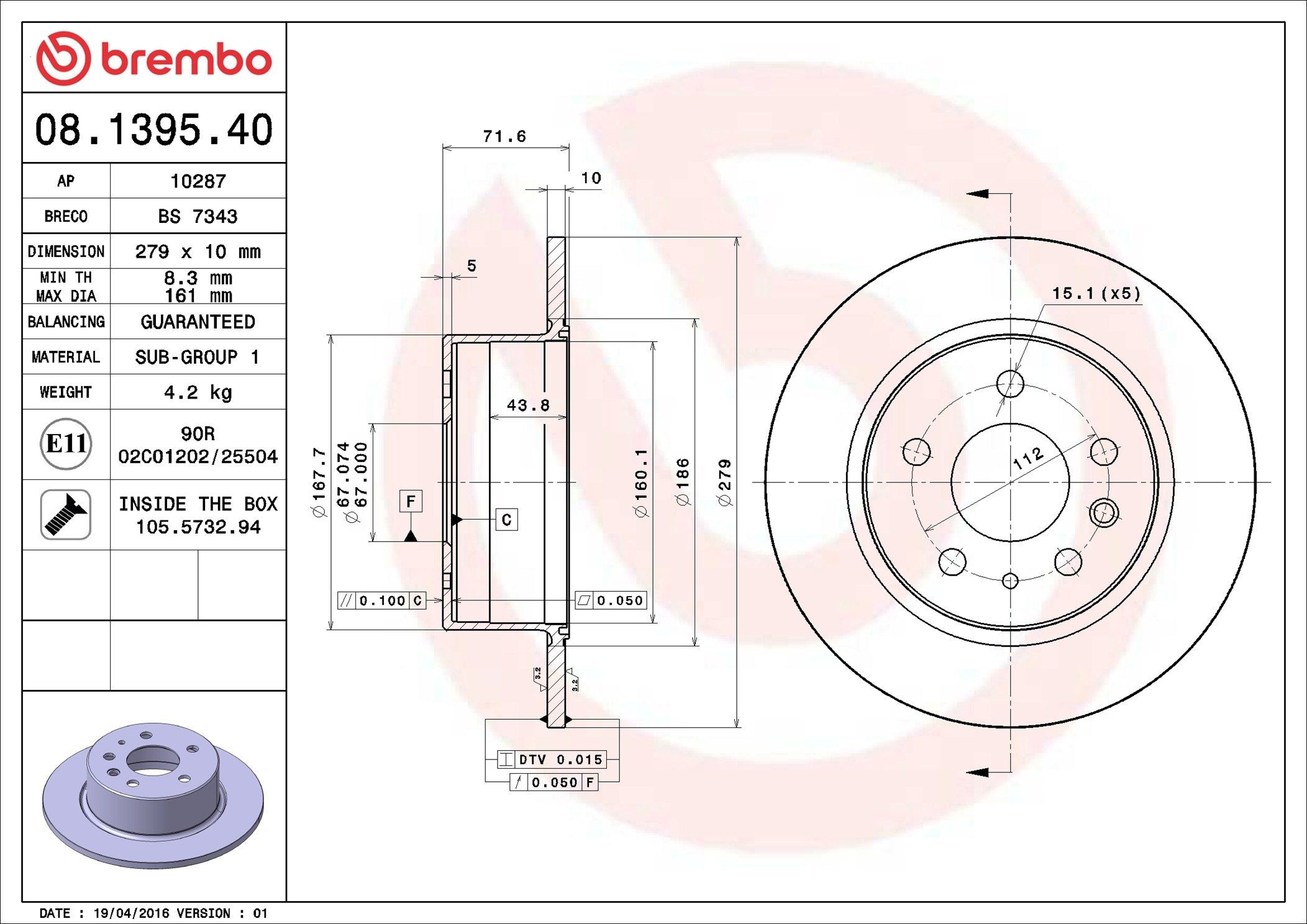 Disco do freio traseiro Brembo 08139540