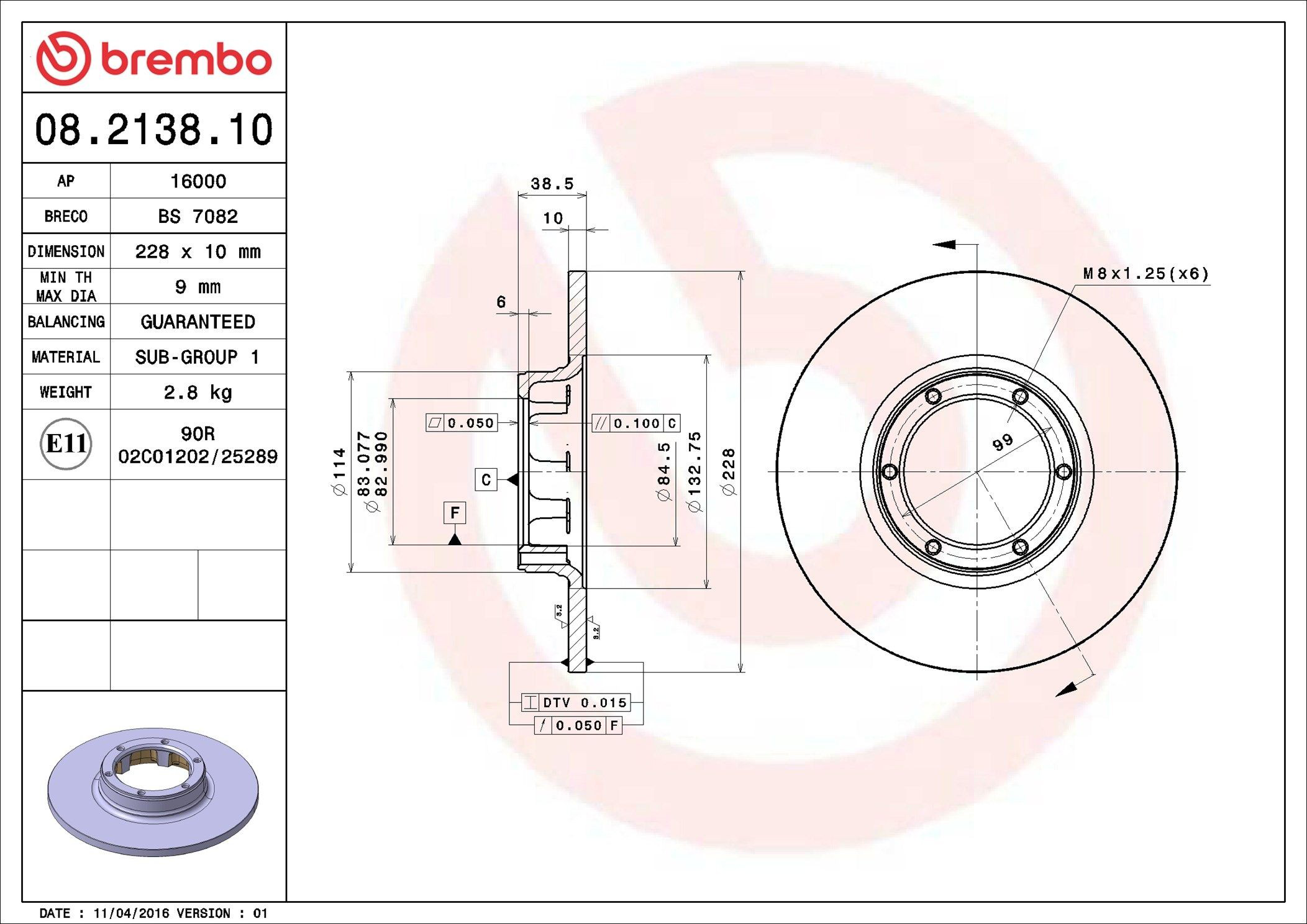Disco do freio dianteiro Brembo 08213810 preço, a partir de 23,00 USD