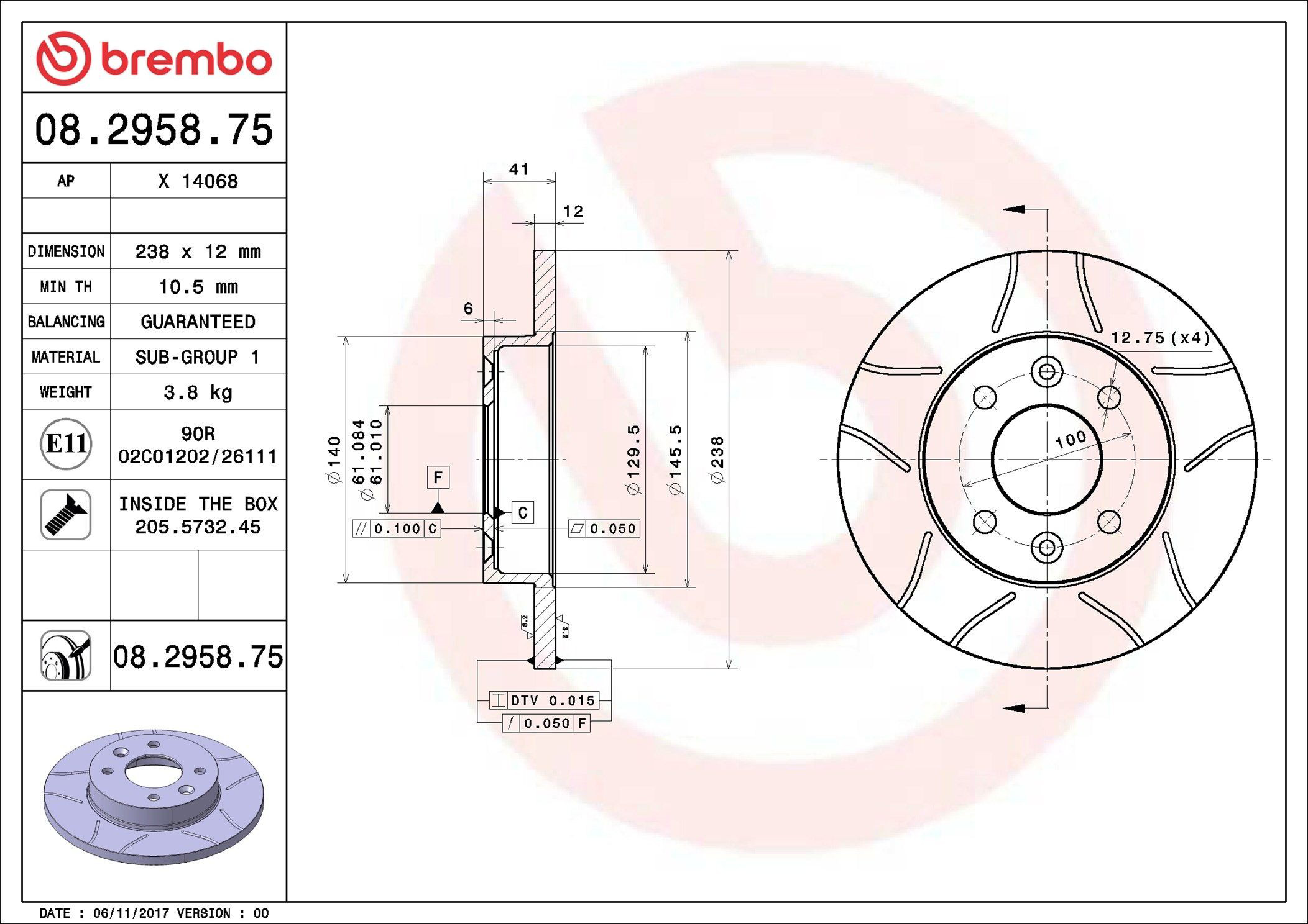 Disco do freio dianteiro Brembo 08295875 preço, a partir de 24,78 USD