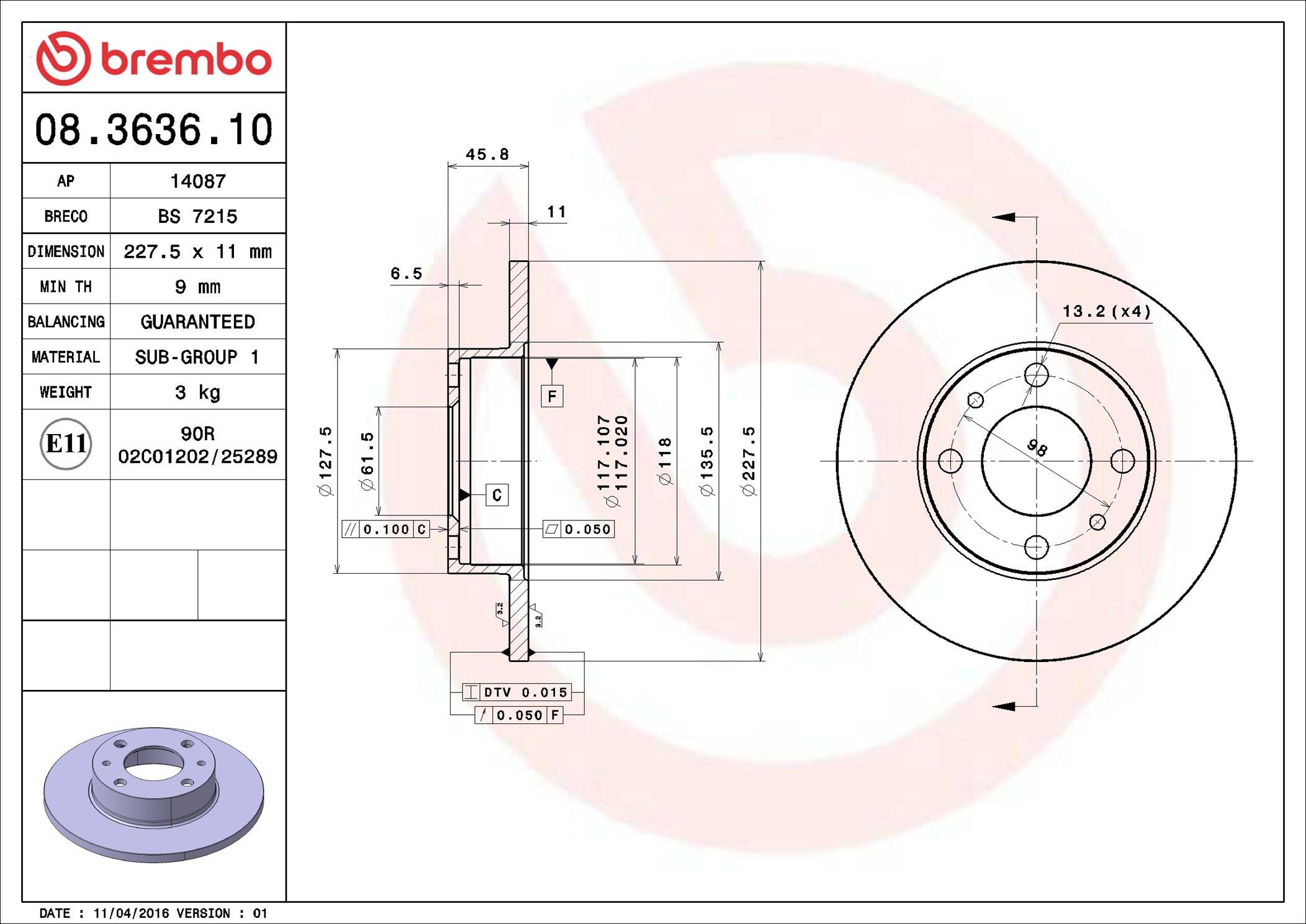 Disco do freio dianteiro 08363610 Brembo