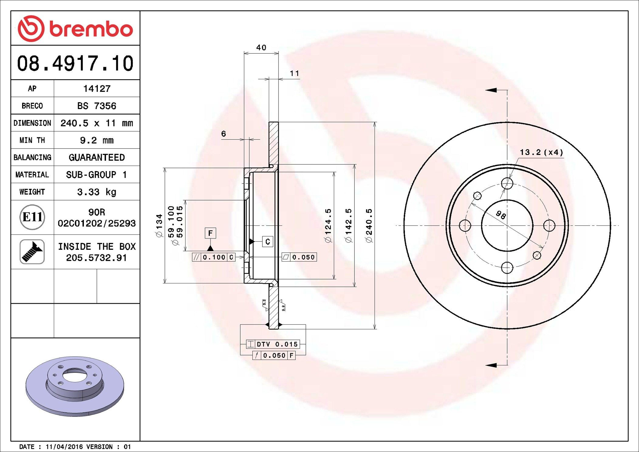 Disco do freio traseiro Brembo 08491710 preço, a partir de 26,24 USD