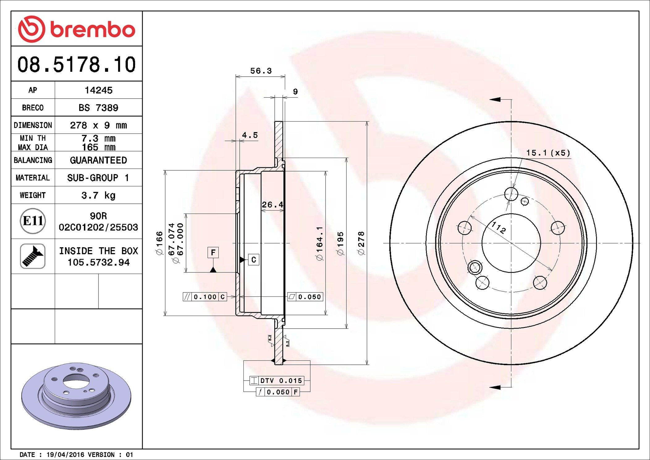Compre 08517810 Brembo Disco do freio traseiro