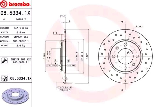 Disco do freio traseiro 0853341X Brembo
