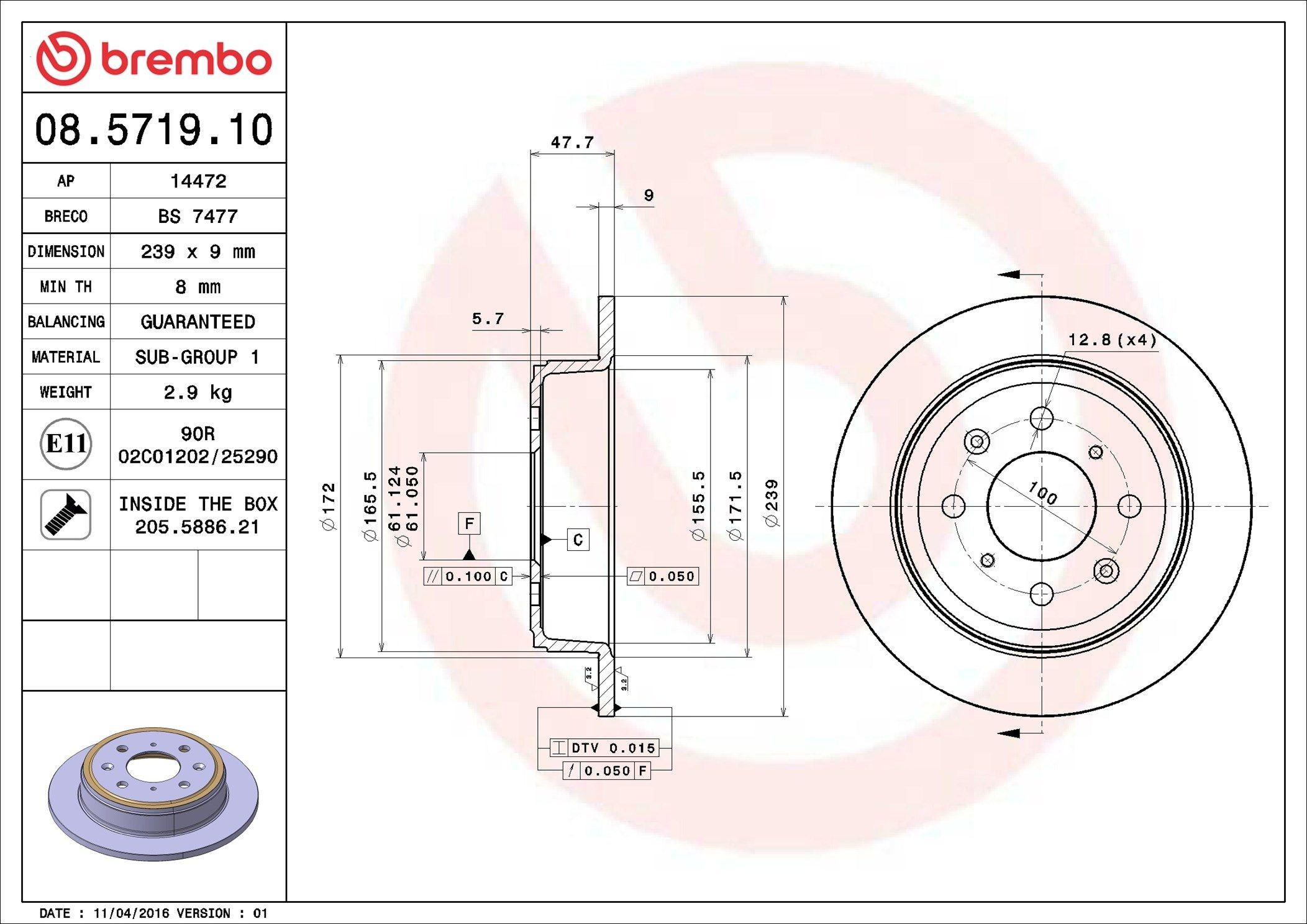Disco do freio traseiro Brembo 08571910 preço, a partir de 27,86 USD