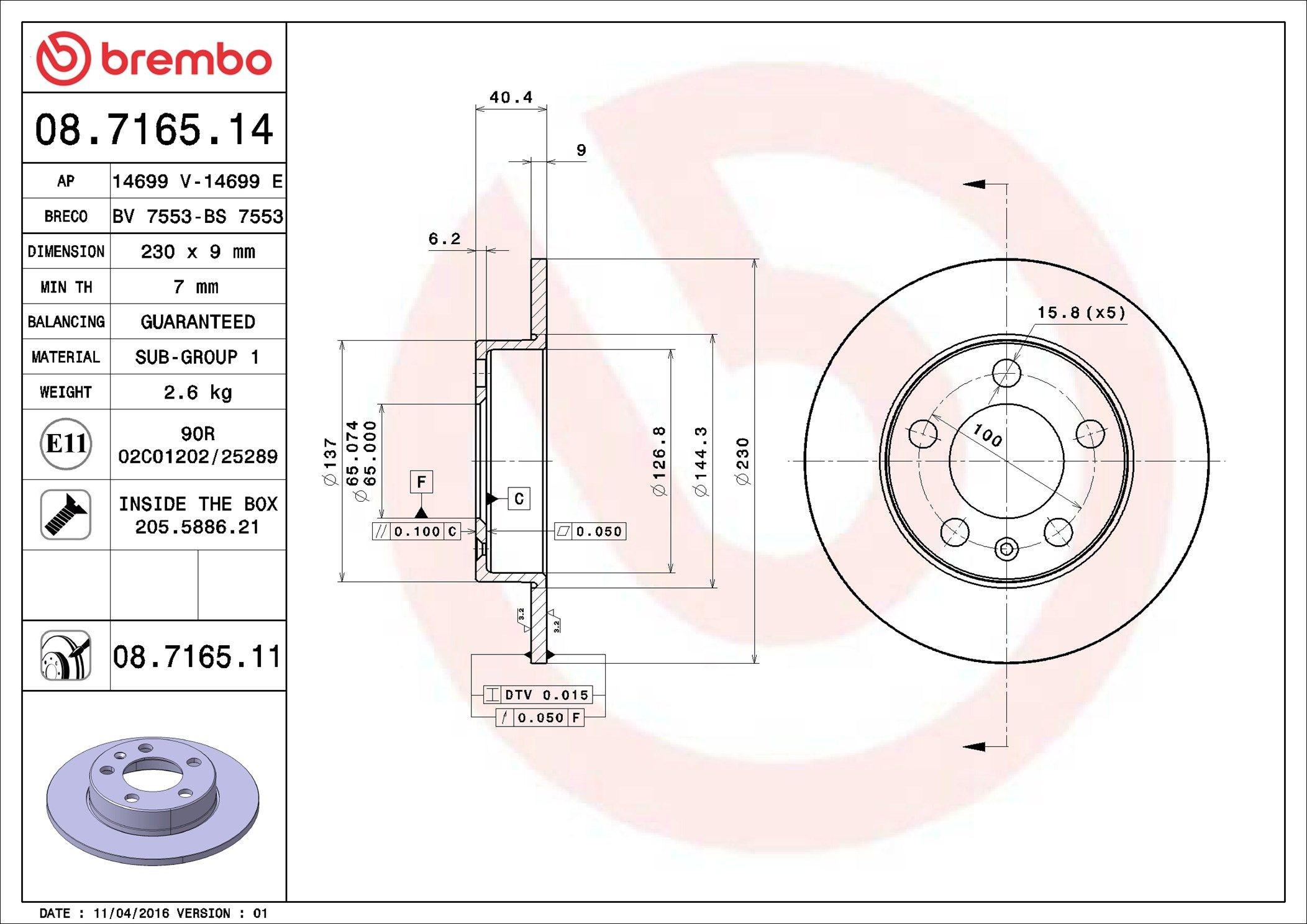 Disco do freio traseiro Brembo 08716511 preço, a partir de 27,31 USD
