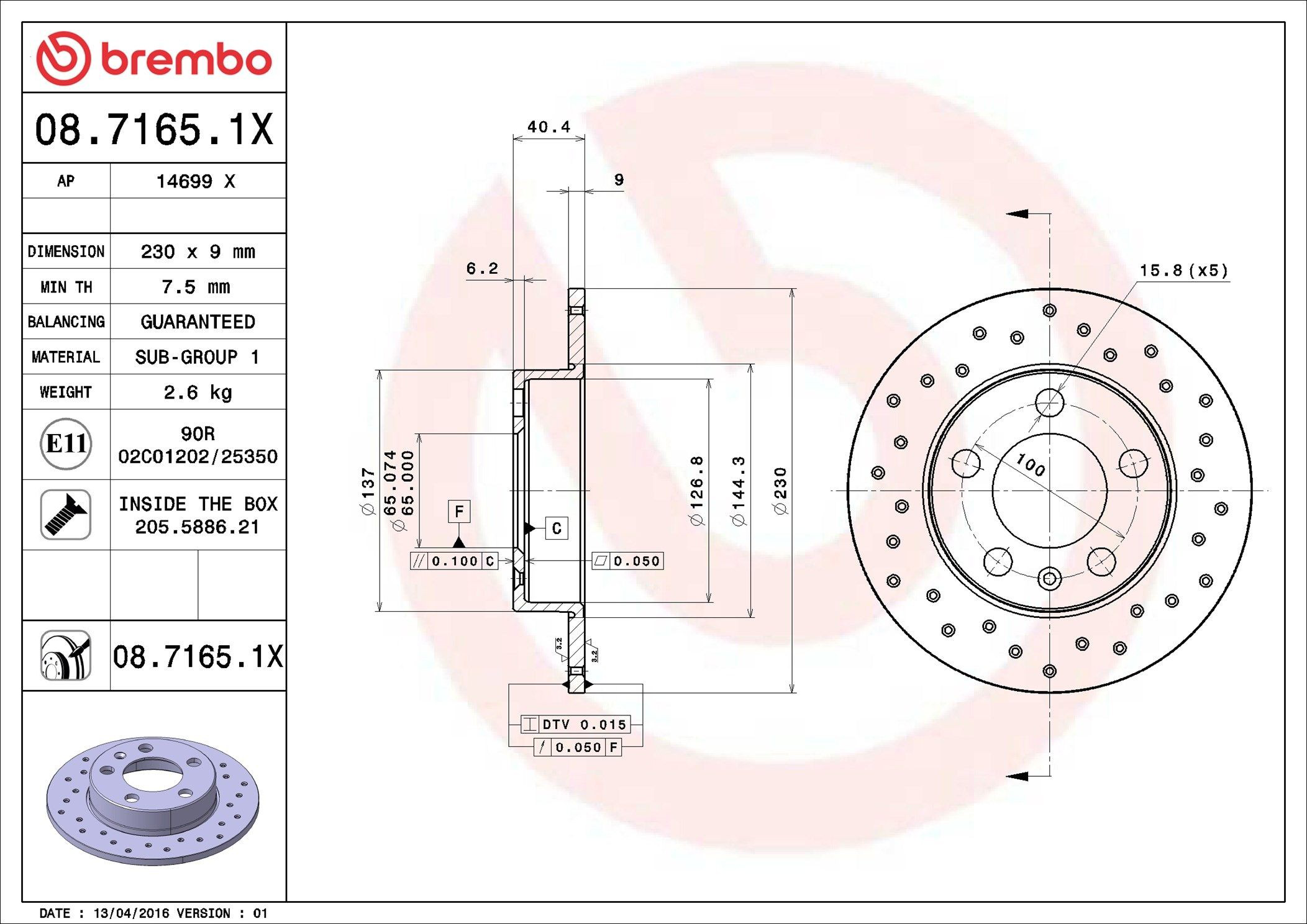 Compre 0871651X Brembo Disco do freio traseiro