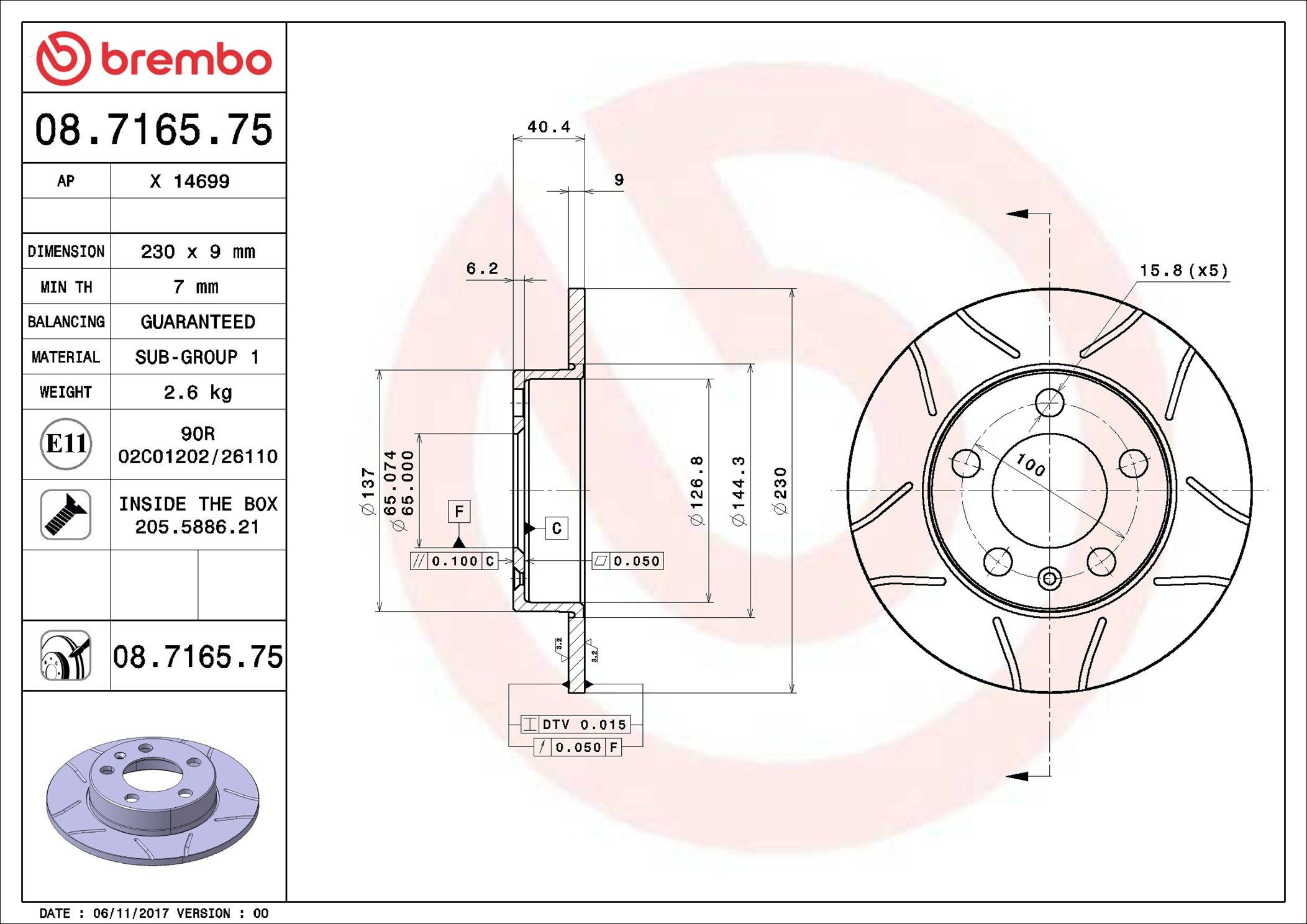 Disco do freio traseiro 08716575 Brembo