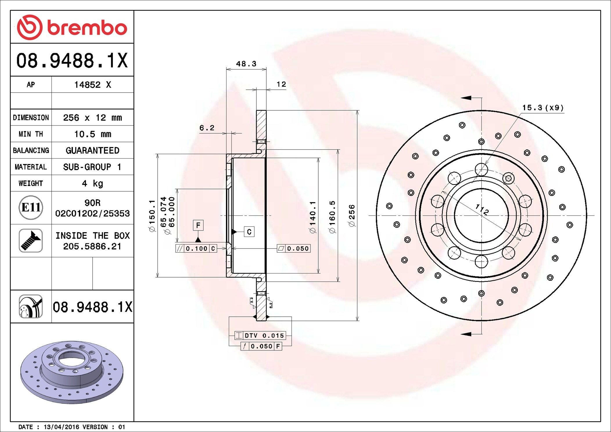 Disco do freio traseiro Brembo 0894881X preço, a partir de 35,34 USD