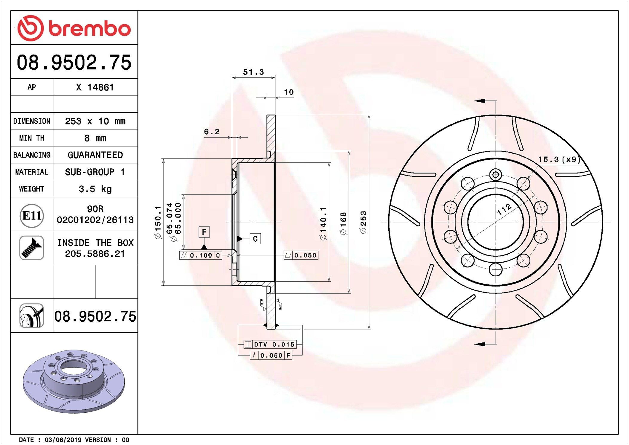 08950275 Brembo Disco do freio traseiro